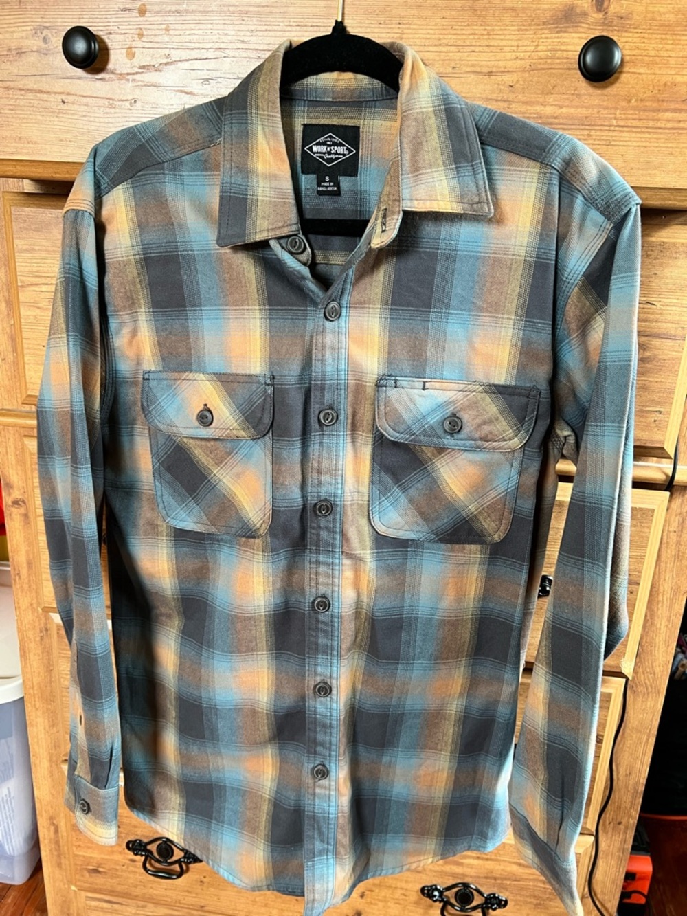 Men's Lightweight Plaid Shirt Jacket - Teal & Tan